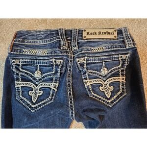 Rock Revival Tricia Skinny Jeans Womens 27 Blue Embellished Western Cowgirl Boho